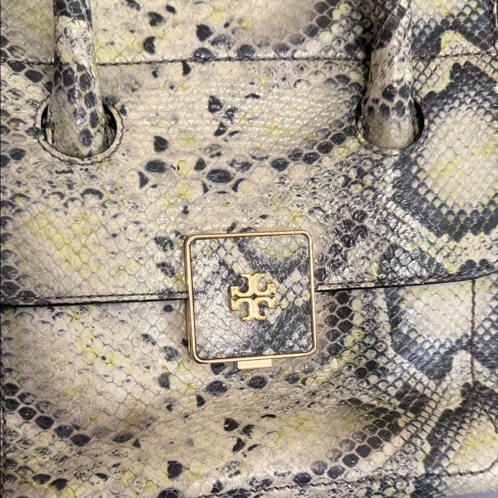 Tory Burch Black and Cream Snake Print Shoulder Bag